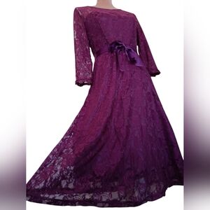 Purple Lace A-Line Cocktail Dress w/ Satin Sash Bow — NWOT (L)